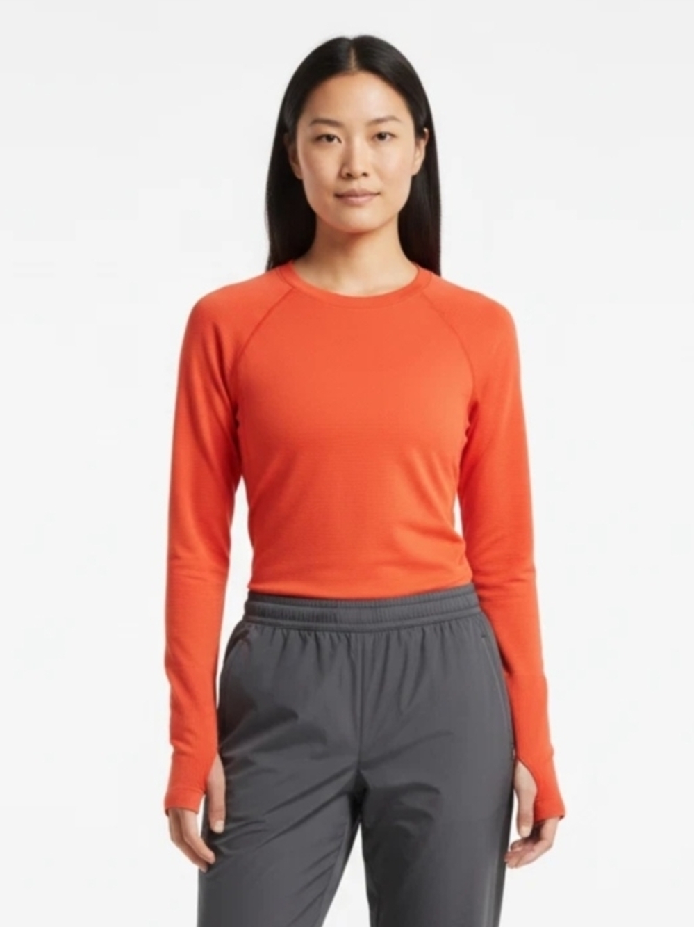 Lululemon Orange Seamless Long Sleeve Top Thumbholes Athletic Size 6